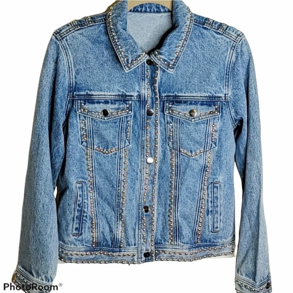 Denim silver studded jean jacket - Picture 2 of 9